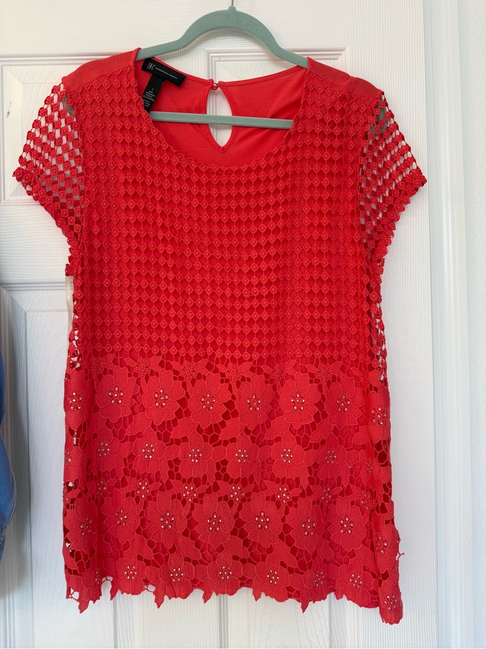 INC Orange Crochet Lace Short-Sleeve Top